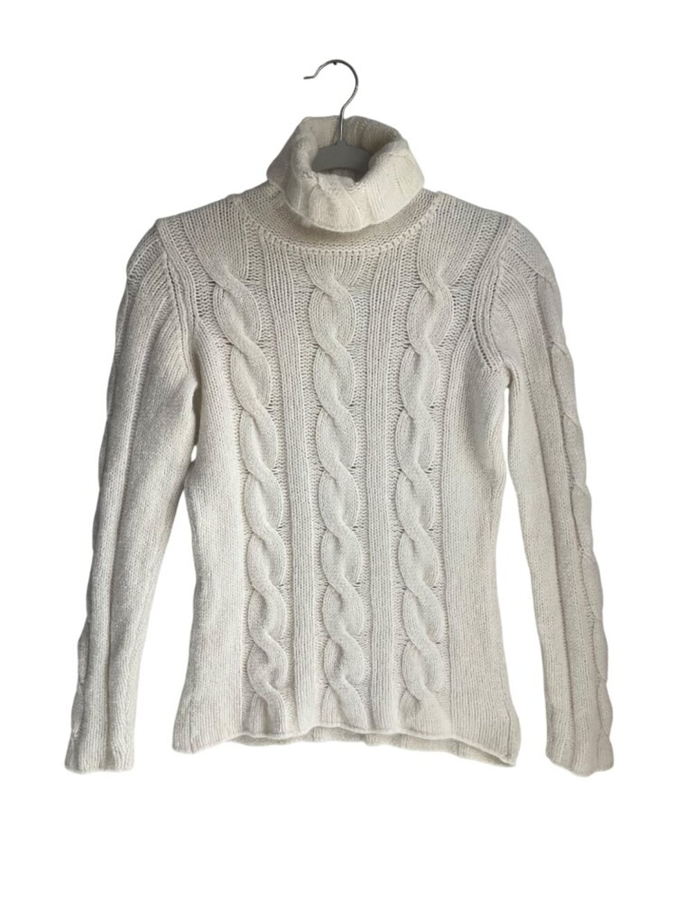 Enzo Mantovani S/M Cream Cable Knit Turtleneck Sweater Cashmere Made Italy
